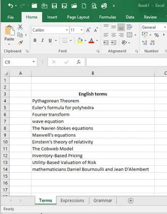 Excel vocabulary tool